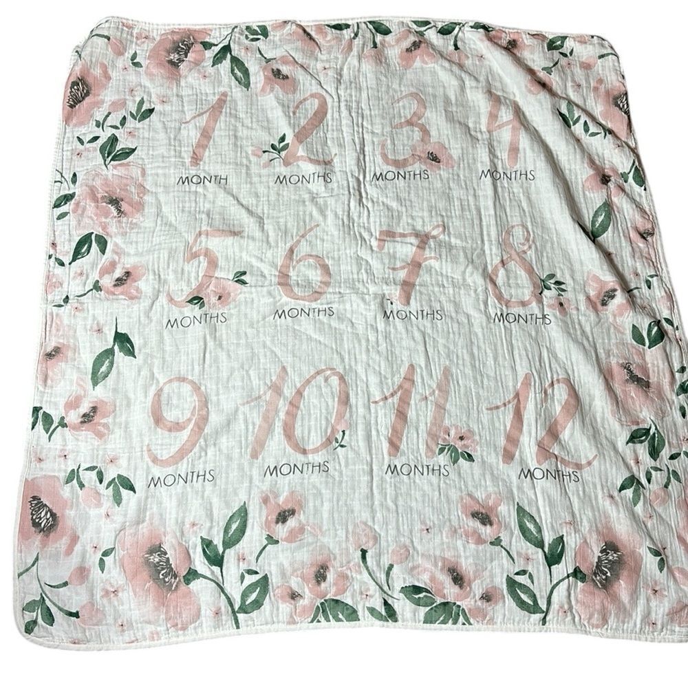 Pottery barn kids baby month tracker blanket floral gauzy 100% organic cotton